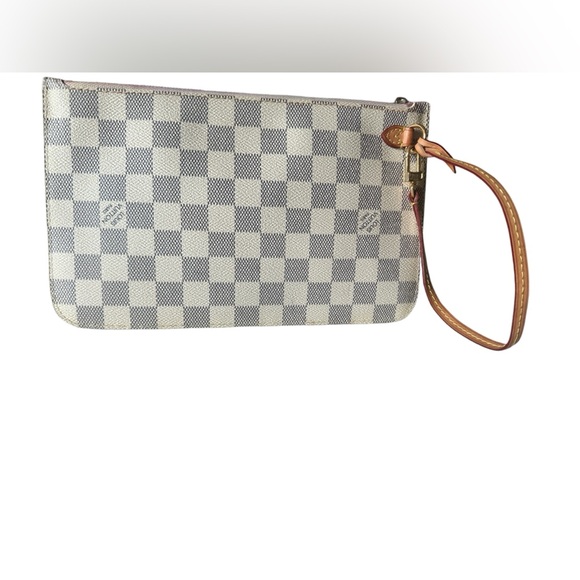 LOUIS VUITTON Damier Azur Canvas Neverfull Pochette Zippered Clutch Bag. - Picture 3 of 12